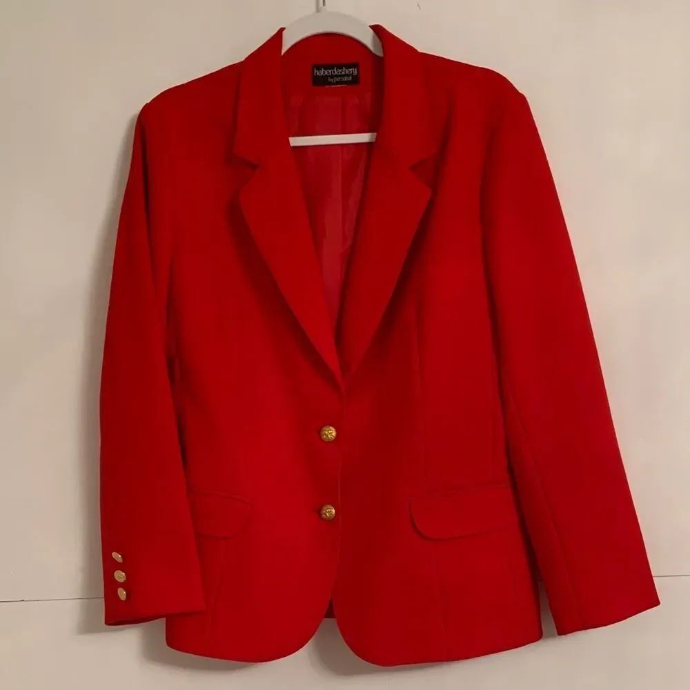 Haberdashery Red Pockets Two Buttons Women's Blazer Size 10